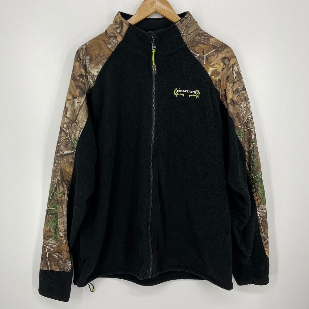 Realtree Mens Full Zip Fleece Jacket Black Camo FJ5000 Size Large